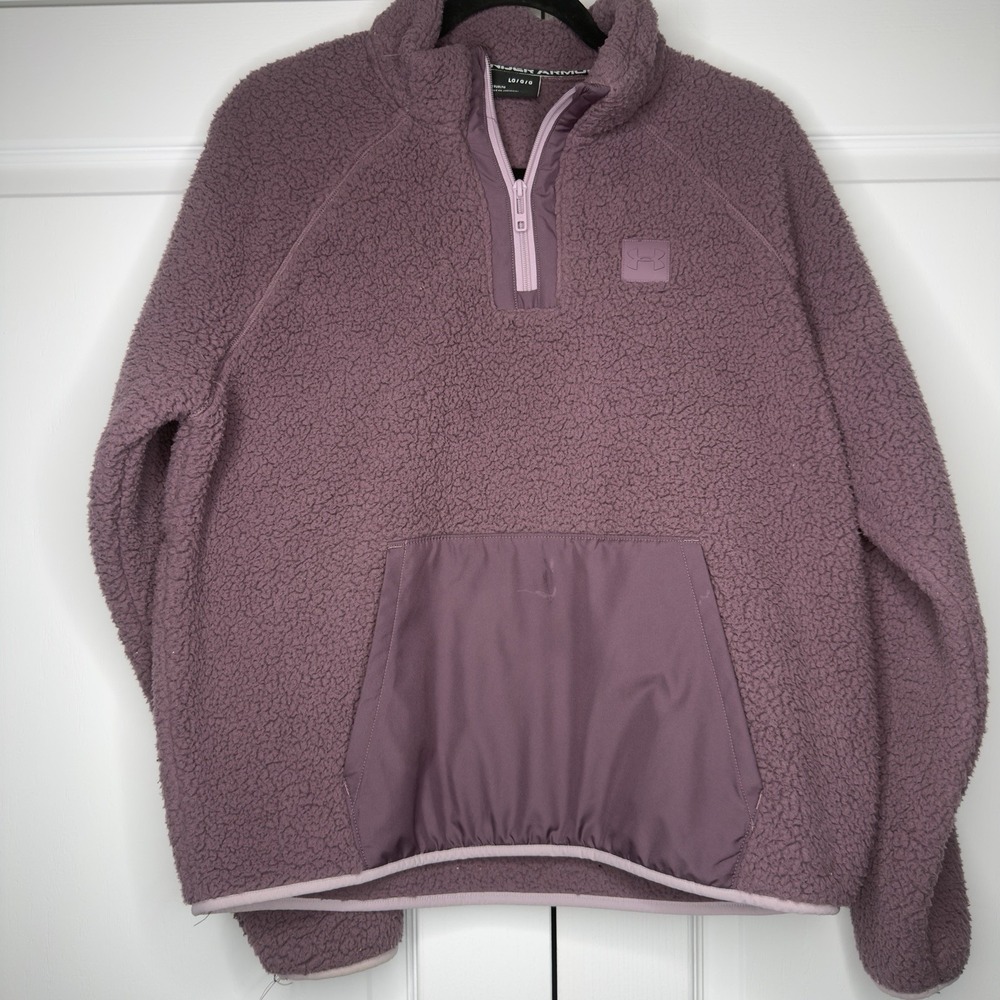 Under Armour Sweatshirt Womens Large Purple Sherpa‎ 1/4 Zip Kangaroo Pocket